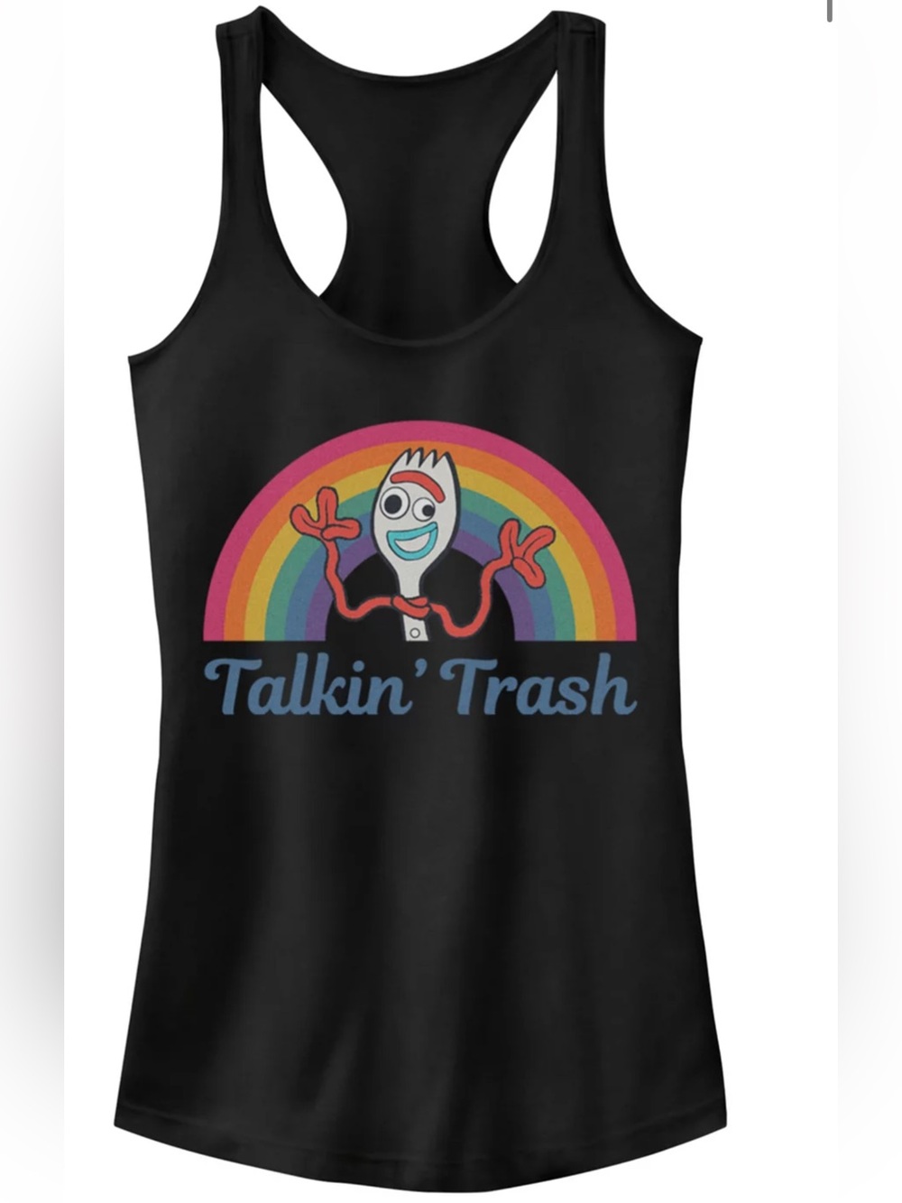 Disney Talkin' Trash Rainbow Graphic Black Women's Tank Top M Toy Story Forkey